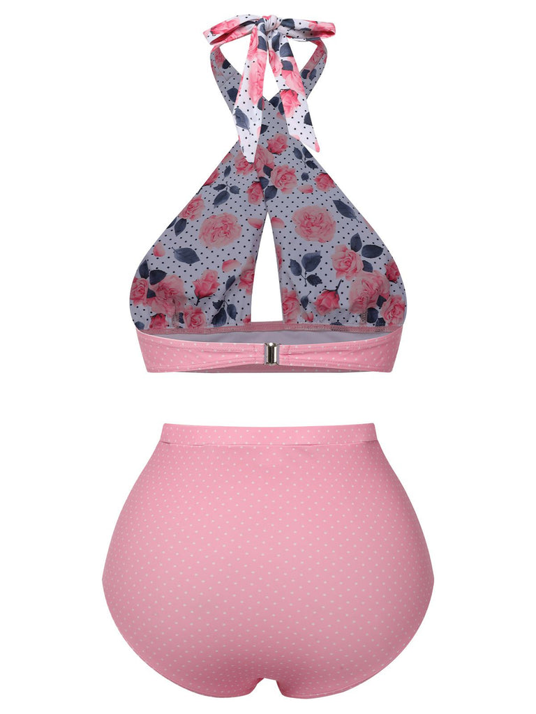 Costume da bagno incrocio floreale blu anni '40