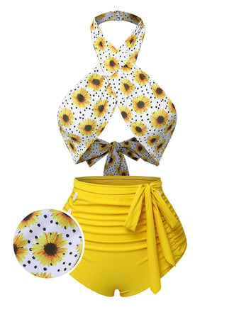 Costumi incrocio scollo all'americana girasole giallo anni '40