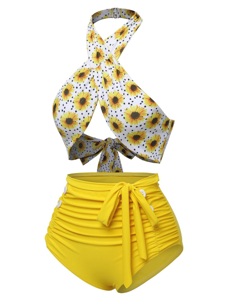 Costumi incrocio scollo all'americana girasole giallo anni '40