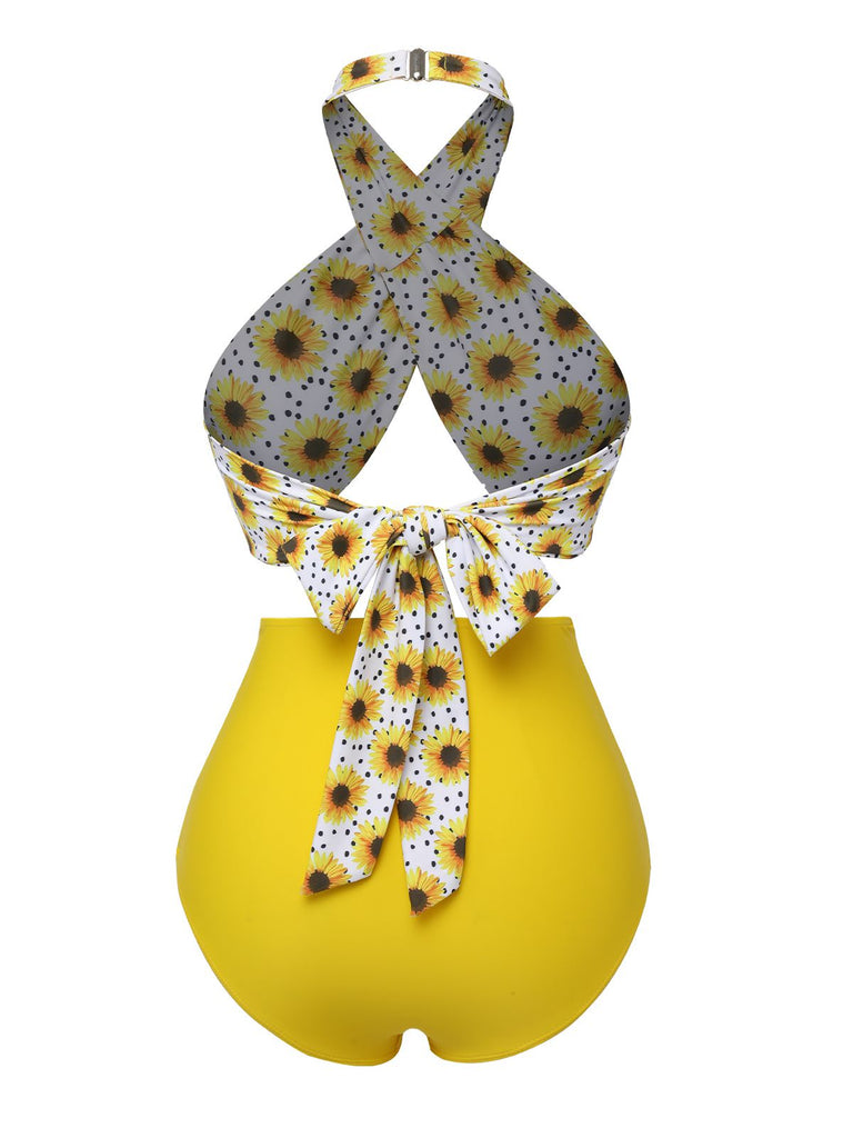 Costumi incrocio scollo all'americana girasole giallo anni '40