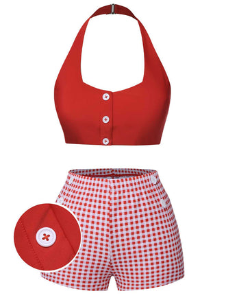 Costumi plaid scollo all'americana rosso anni '50