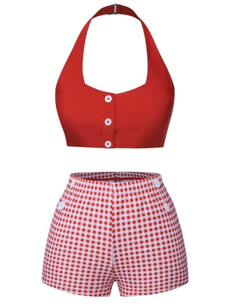 Costumi plaid scollo all'americana rosso anni '50