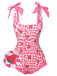 Costumi intero plaid con fragole rosa anni '60