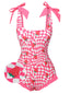 Costumi intero plaid con fragole rosa anni '60