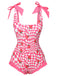 Costumi intero plaid con fragole rosa anni '60