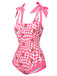 Costumi intero plaid con fragole rosa anni '60