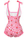 Costumi intero plaid con fragole rosa anni '60