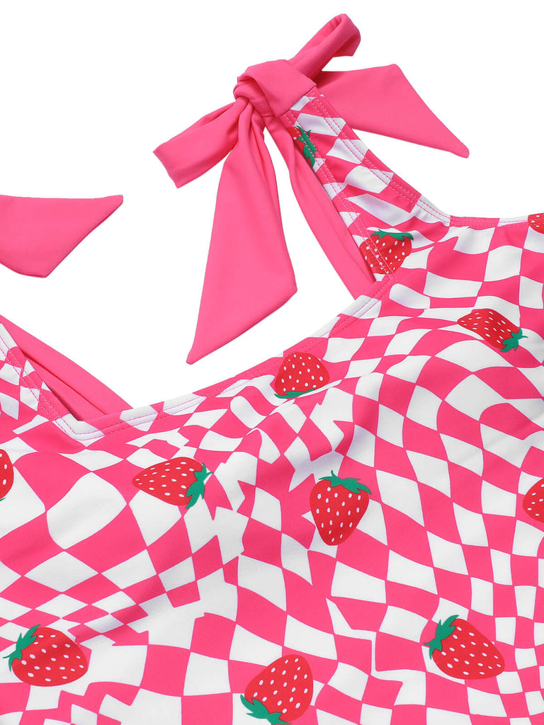 Costumi intero plaid con fragole rosa anni '60