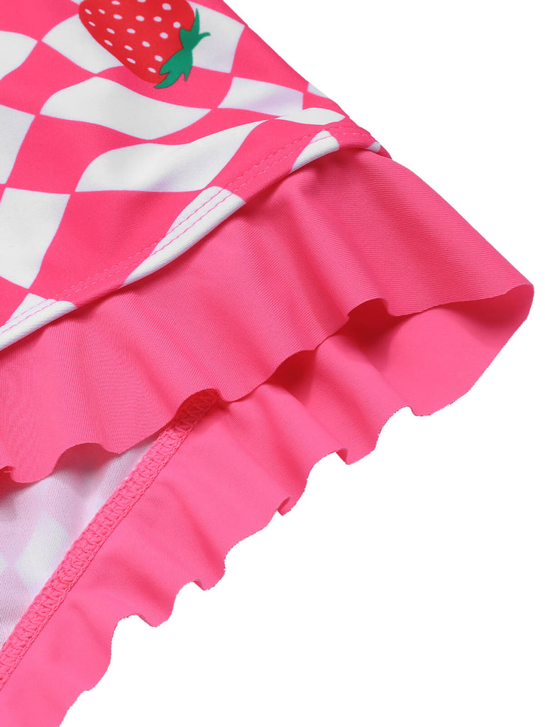 Costumi intero plaid con fragole rosa anni '60