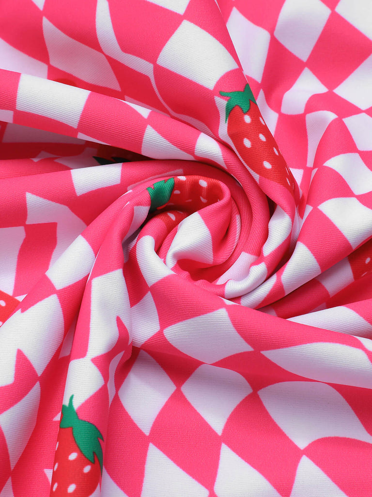 Costumi intero plaid con fragole rosa anni '60