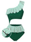 Costumi a righe monospalla volant verde scuro anni '40