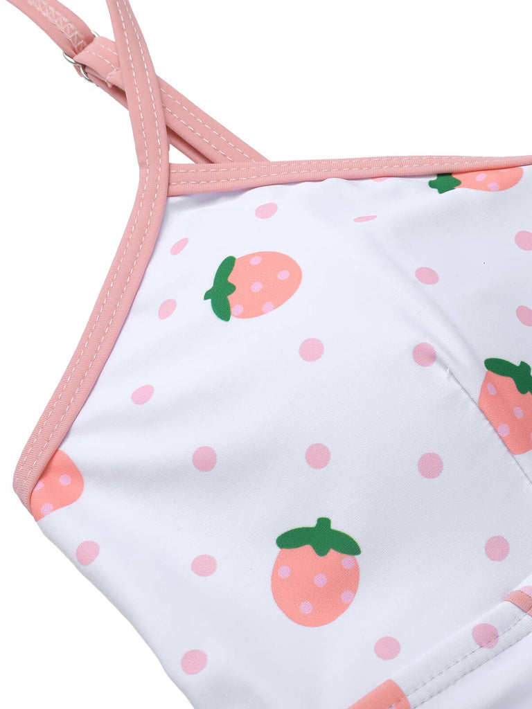 Costumi intero fragola plissettato bianco e rosa anni '50