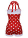 Costumi intero a pois scollo all'americana rosso anni '50