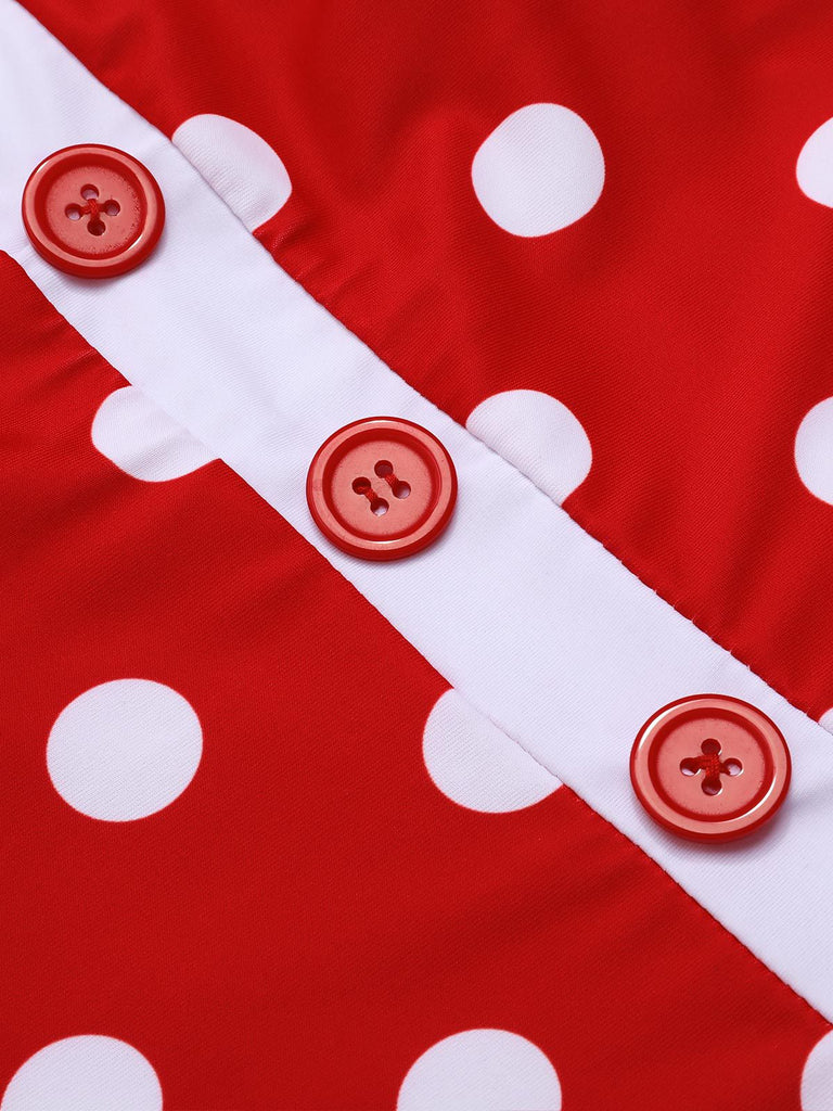 Costumi intero a pois scollo all'americana rosso anni '50