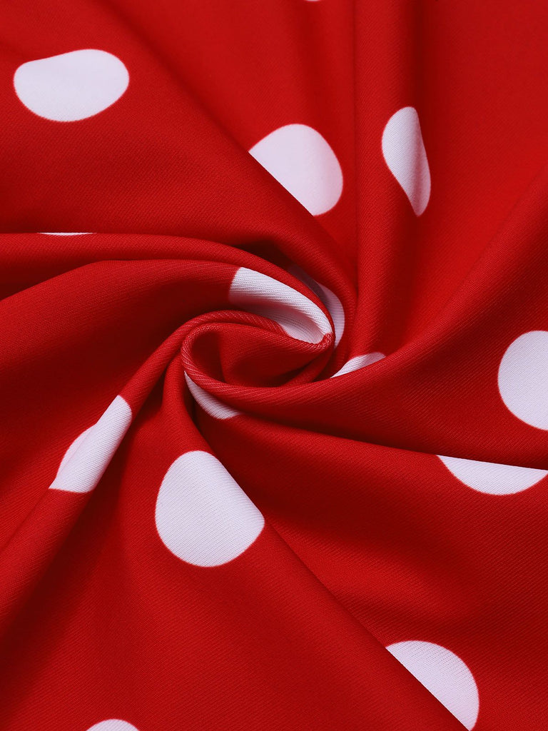 Costumi intero a pois scollo all'americana rosso anni '50