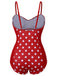 Costumi intero a pois spalline sottili patchwork rosso anni '50