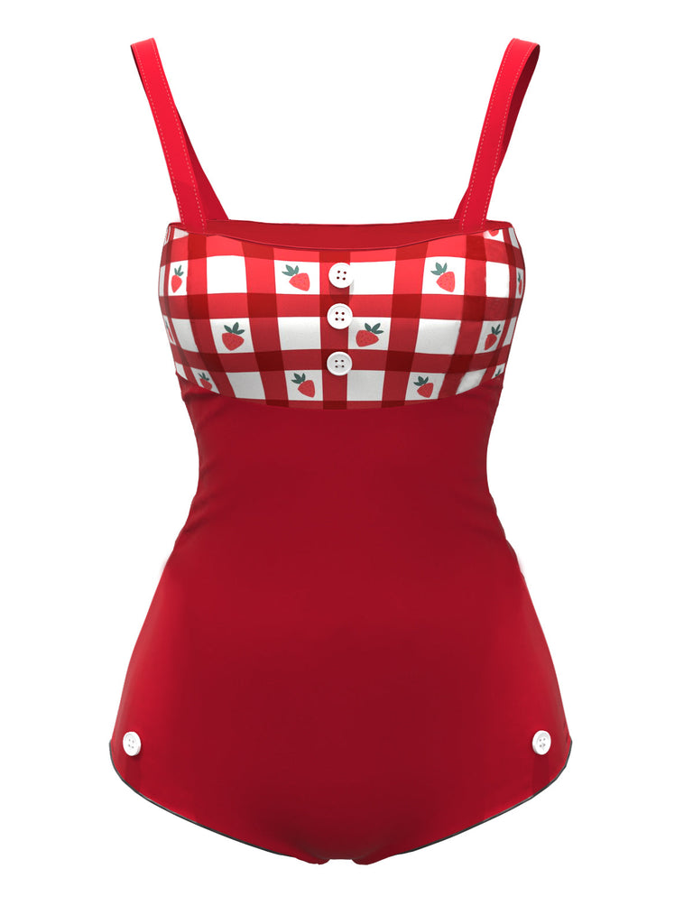 Costumi intero fragola plaid rosso anni '50