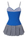 Costumi intero plaid spalline sottili patchwork blu anni '60