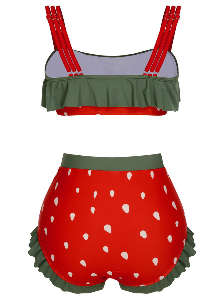 Costumi con volant e fragoline rosso anni '50
