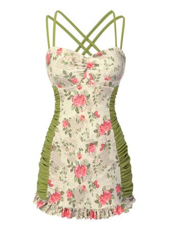 Costumi intero rose plissettate e doppio cinturino anni '40
