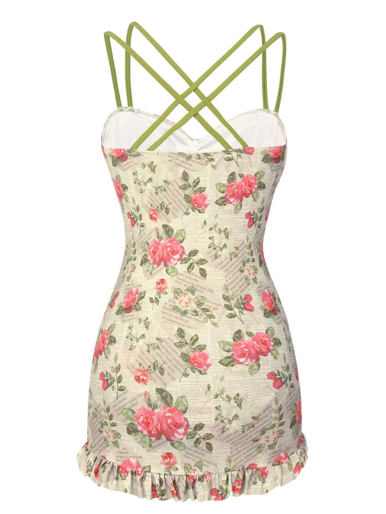 Costumi intero rose plissettate e doppio cinturino anni '40
