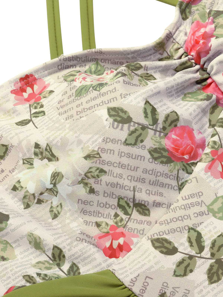 Costumi intero rose plissettate e doppio cinturino anni '40