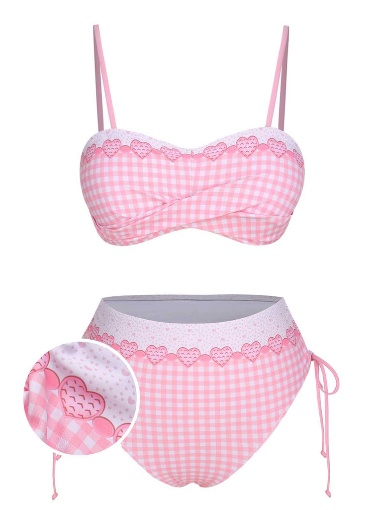 Costumi plaid cuore spalline sottili rosa anni '50