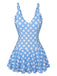 Costumi intero a pois con scollo a petalo blu anni '60