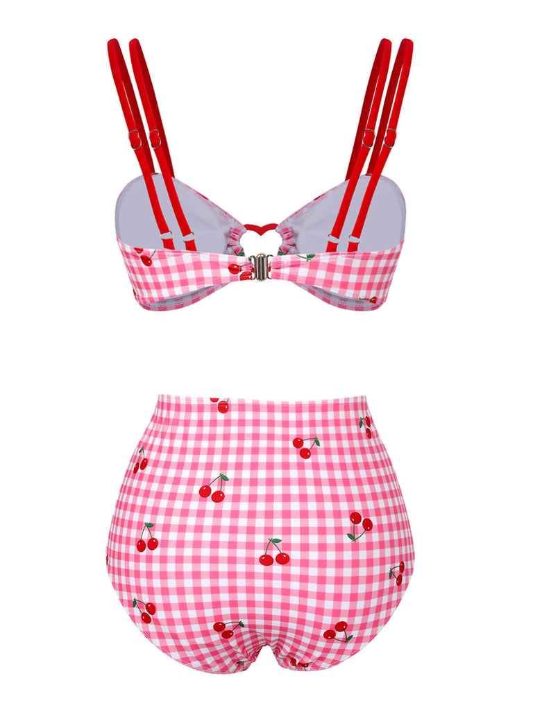 Costumi rosa a quadri cinturino a ciliegia anni '50