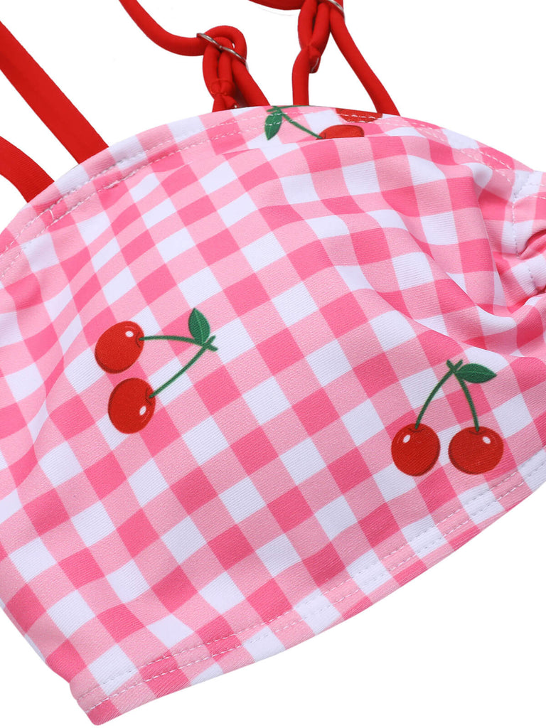 Costumi rosa a quadri cinturino a ciliegia anni '50