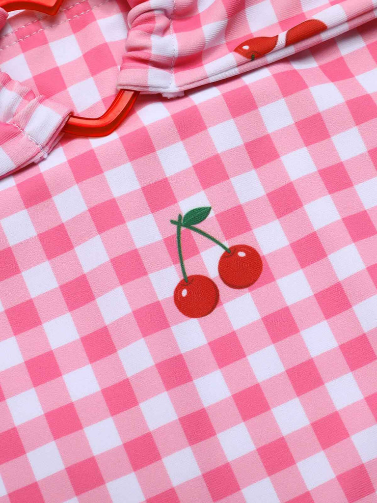 Costumi rosa a quadri cinturino a ciliegia anni '50