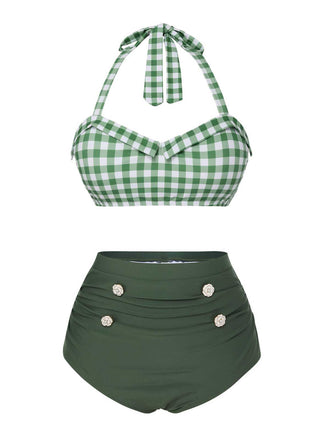 Costumi plaid con scollo all'americana grigio verde anni '40