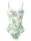 Costumi intero spalline sottili stampa floreale Ink verde anni '50