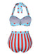 Costumi a righe a pois scollo all'americana blu anni '40