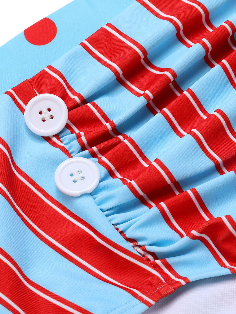 Costumi a righe a pois scollo all'americana blu anni '40
