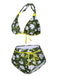 Costume da bagno floreale senza schienale verde scuro anni '40