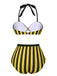 Costumi a righe scollo all'americana giallo e nero anni '70