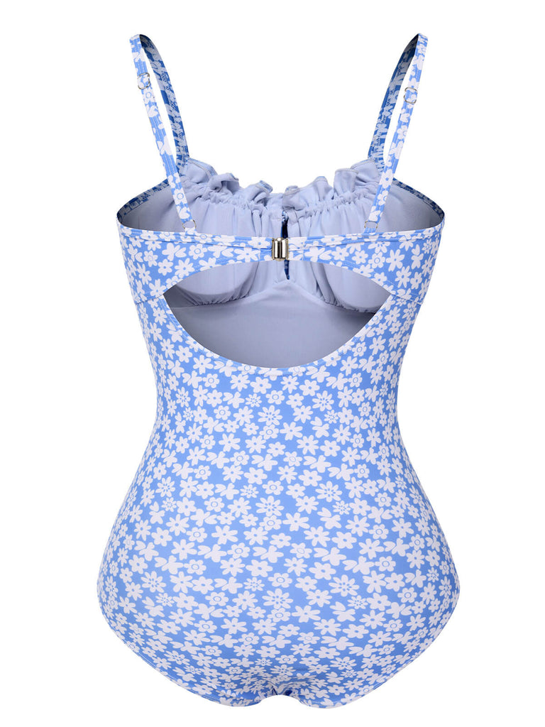 [Prevendita] Costumi blu spalline stampa floreale anni '80