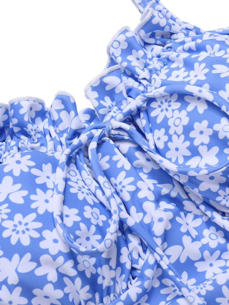 [Prevendita] Costumi blu spalline stampa floreale anni '80