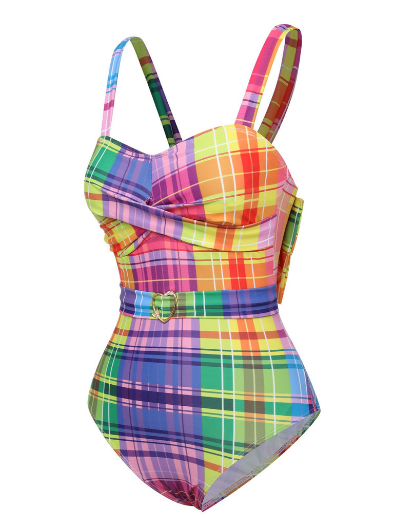 Costumi fiocco a quadri arcobaleno multicolore anni '70
