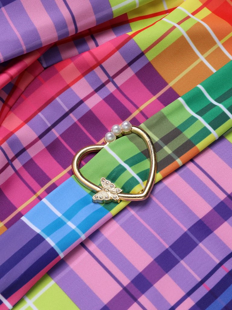 Costumi fiocco a quadri arcobaleno multicolore anni '70