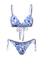 Bikini in porcellana con spalline sottili blu e bianco anni '50