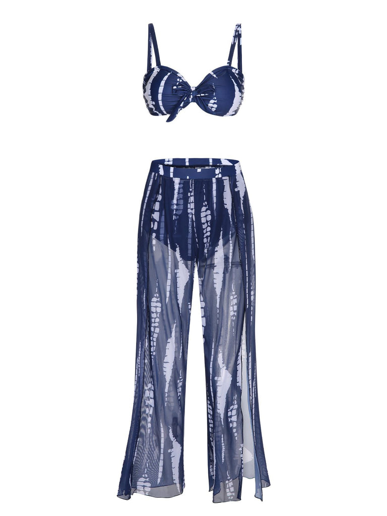Costumi e copricostume grafiche tinte con spalline blu anni '60