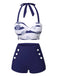 Costumi a righe scollo all'americana blu scuro anni '40