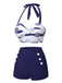 Costumi a righe scollo all'americana blu scuro anni '40
