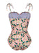 Costumi intero stampa piante spalline sottili rosa anni '50