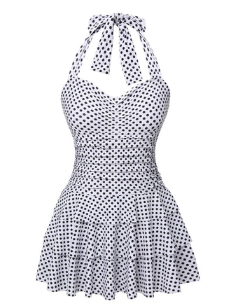 Costumi con gonna a pois scollo all'americana bianco anni '40