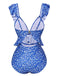 Costumi intero con volant floreale blu anni '50
