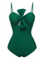 Costumi intreo spalline sottili e fiocco verde scuro anni '40