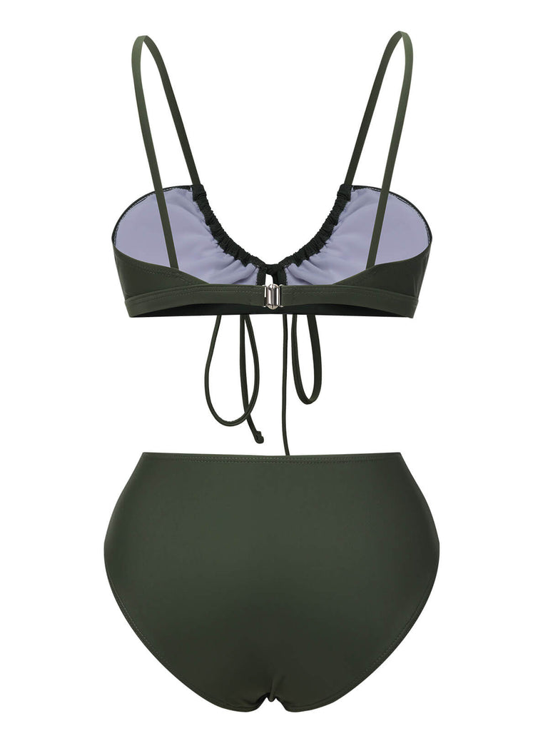 Set bikini con lacci spalline sottili verde militare anni '50